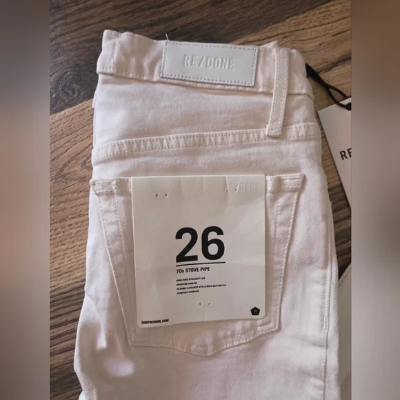 NWT Slim Straight Ankle Jeans Raw Edge Re/Done 70s Stovepipe Buttonfly White 26 - Picture 4 of 7
